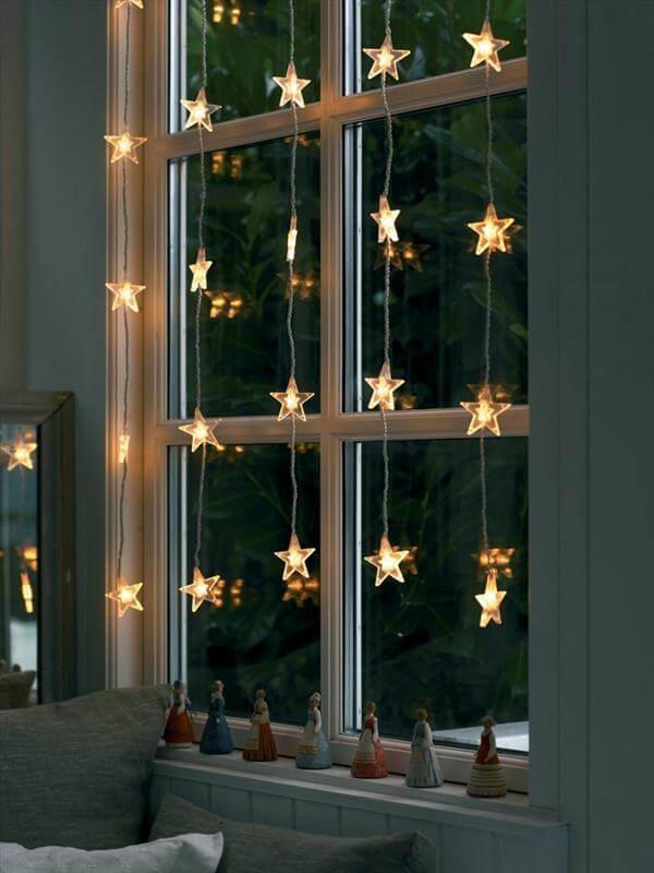 Star holiday lights in window