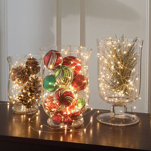 Micro holiday lights in vases