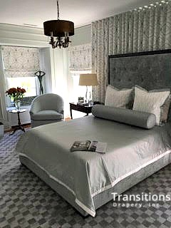 Drapes Large wall shades and bedding corner view