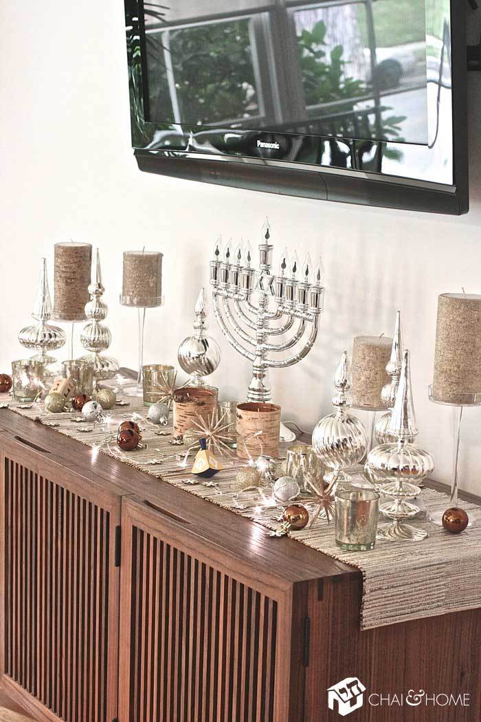 Menorah decor with holiday lights