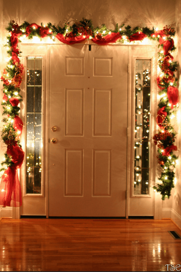 holiday lights around inside of door