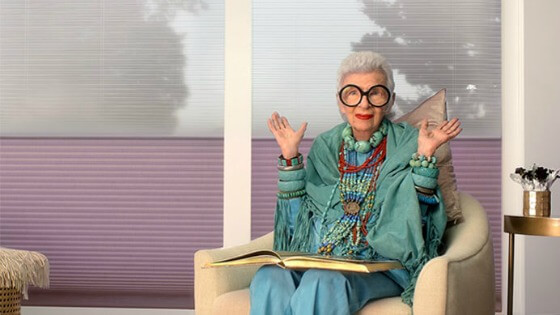 iris apfel for Hunter Douglas Home interior design