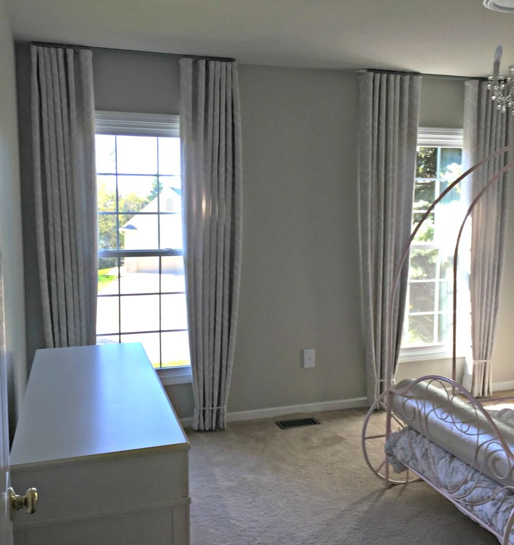 floor to ceiling pleated bedroom drapes