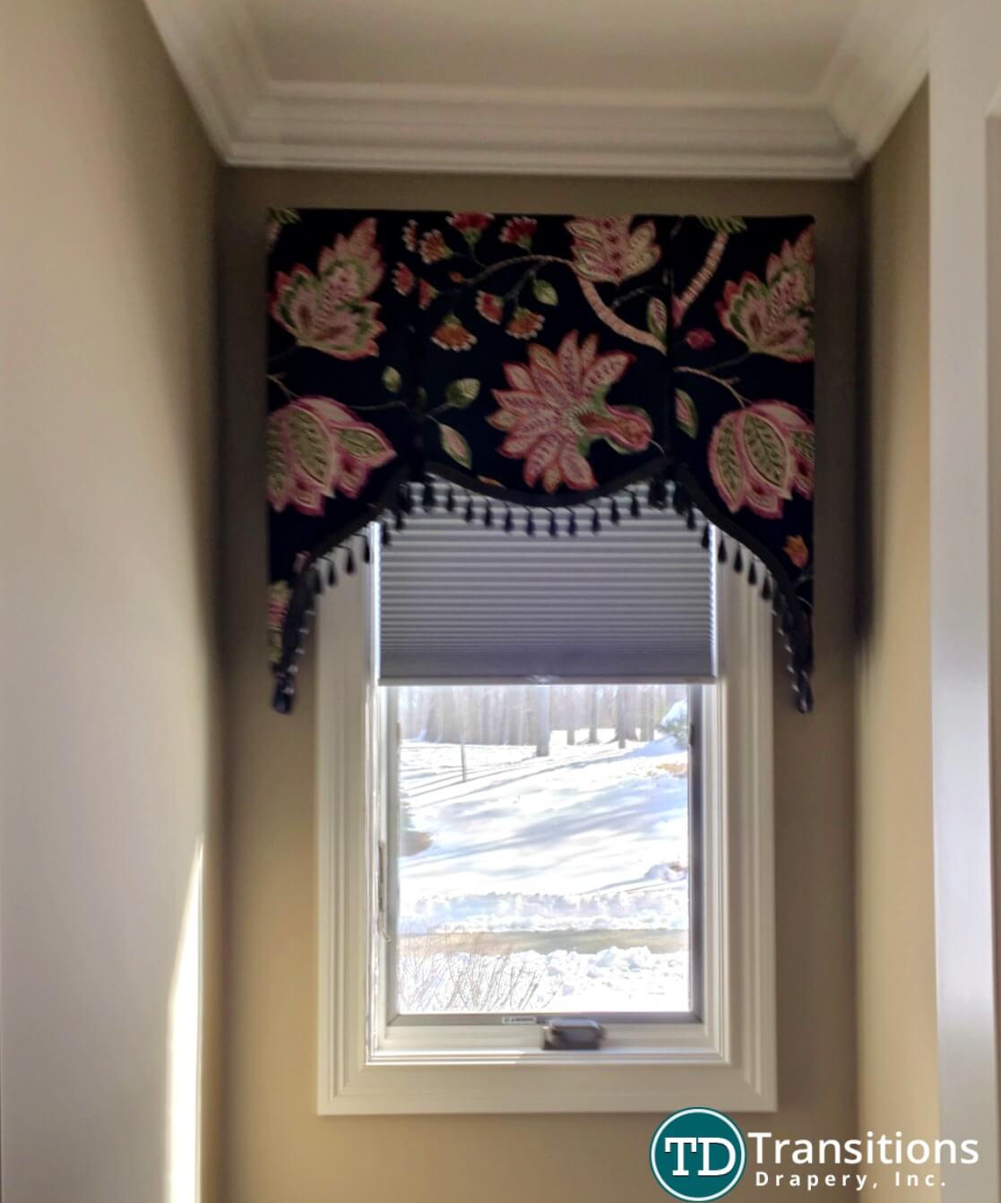 custom made scalloped valance with tassels
