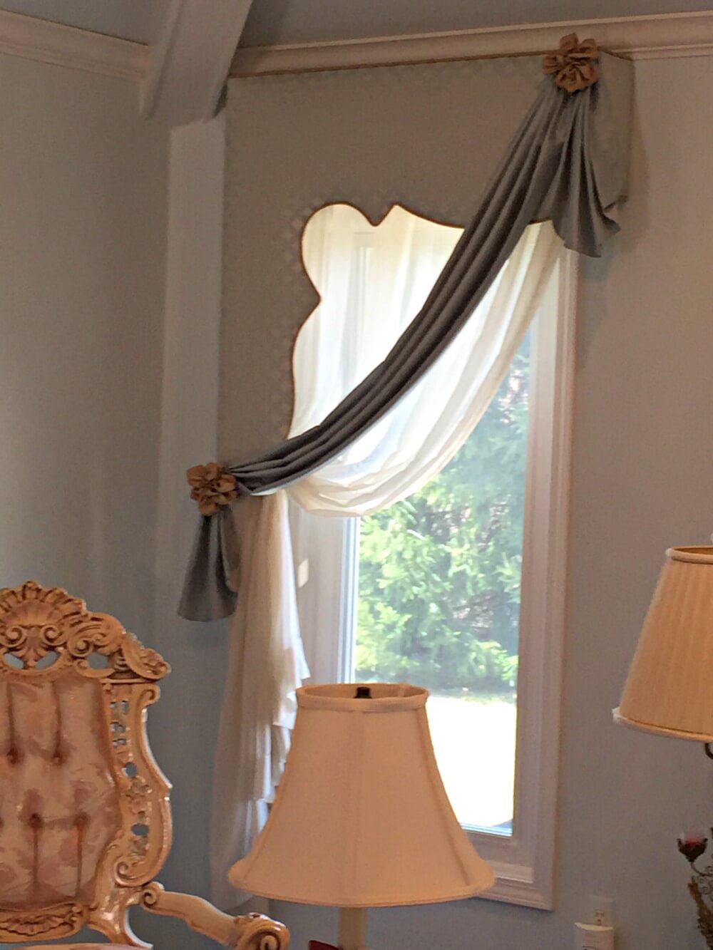 custom made cornice and swag valance with curtain