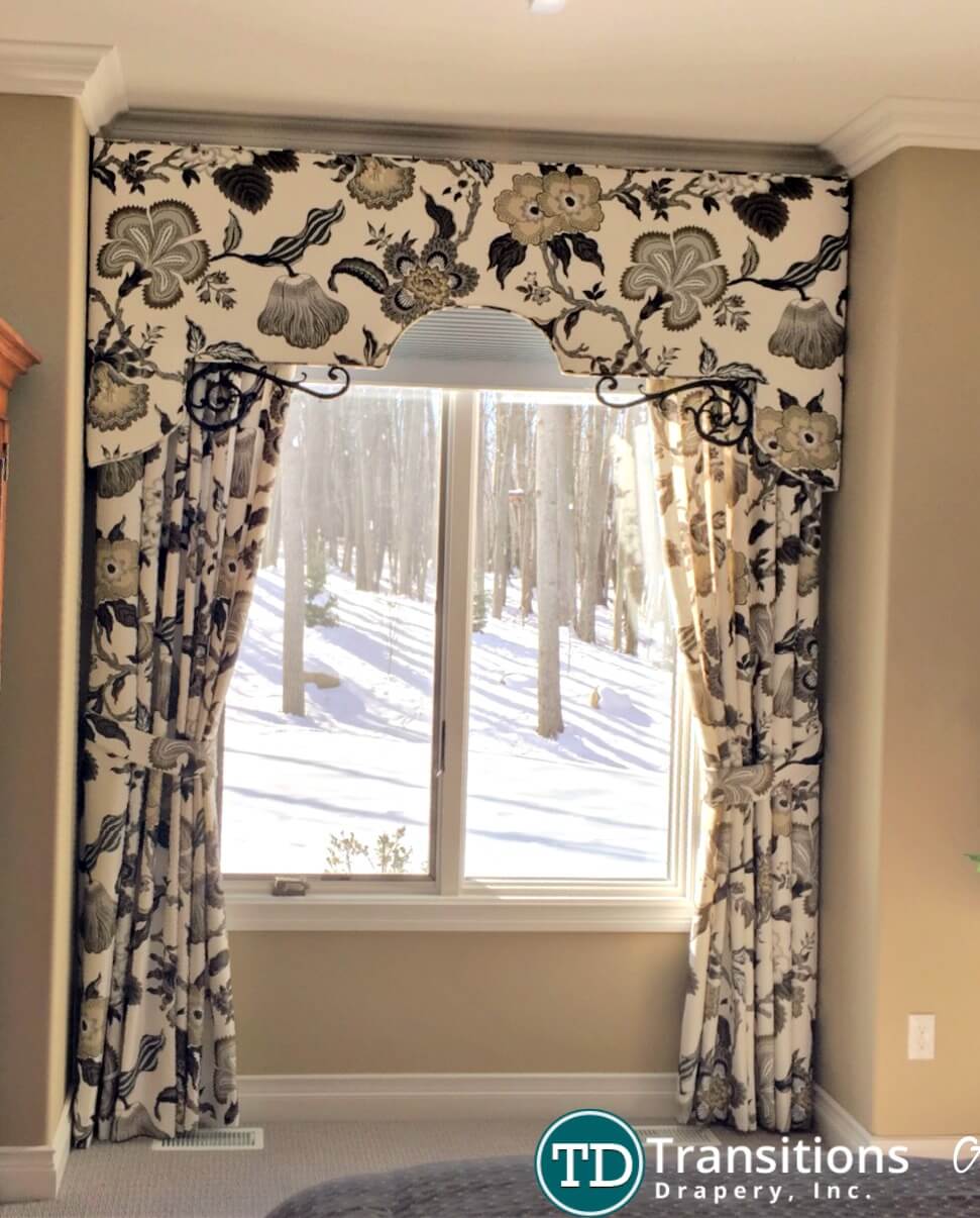 custom made draperies with valance and hardware