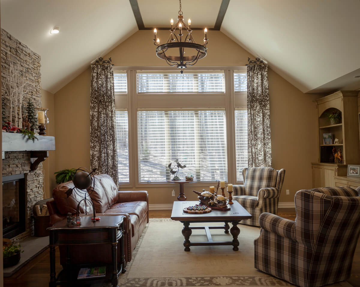 great room drapery with decorative rod